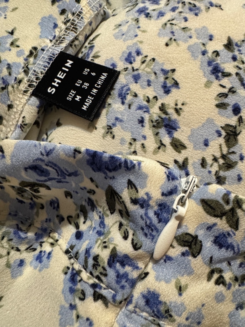 SHEIN Cream Maxi Skirt with Blue Floral Print and Side Slit - Picture 4 of 5